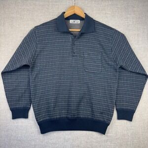 Vintage Knit Polo Sweater Mens 52 (L/XL) Navy Geometric 3 Button Pocket
